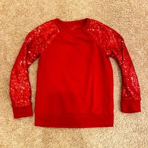 Cat & Jack, Size 6/6x, Red sequin-armed cotton / polyester sweatshirt